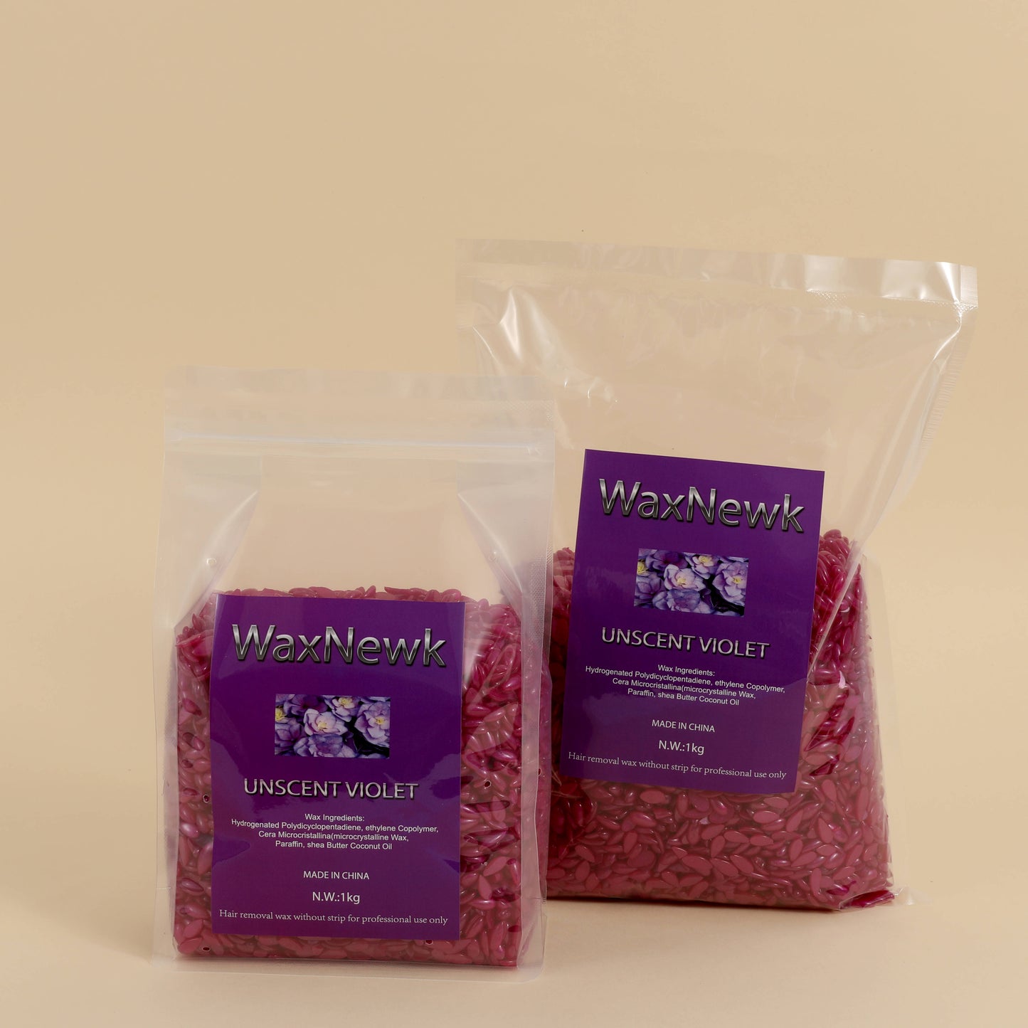 WaxNewK Water Drop Shape 1kg Waxing Bean Low Temperature Wax Viscosity Hypoallergenic UnScent Rosin-Free Glitter Violet Hard Wax