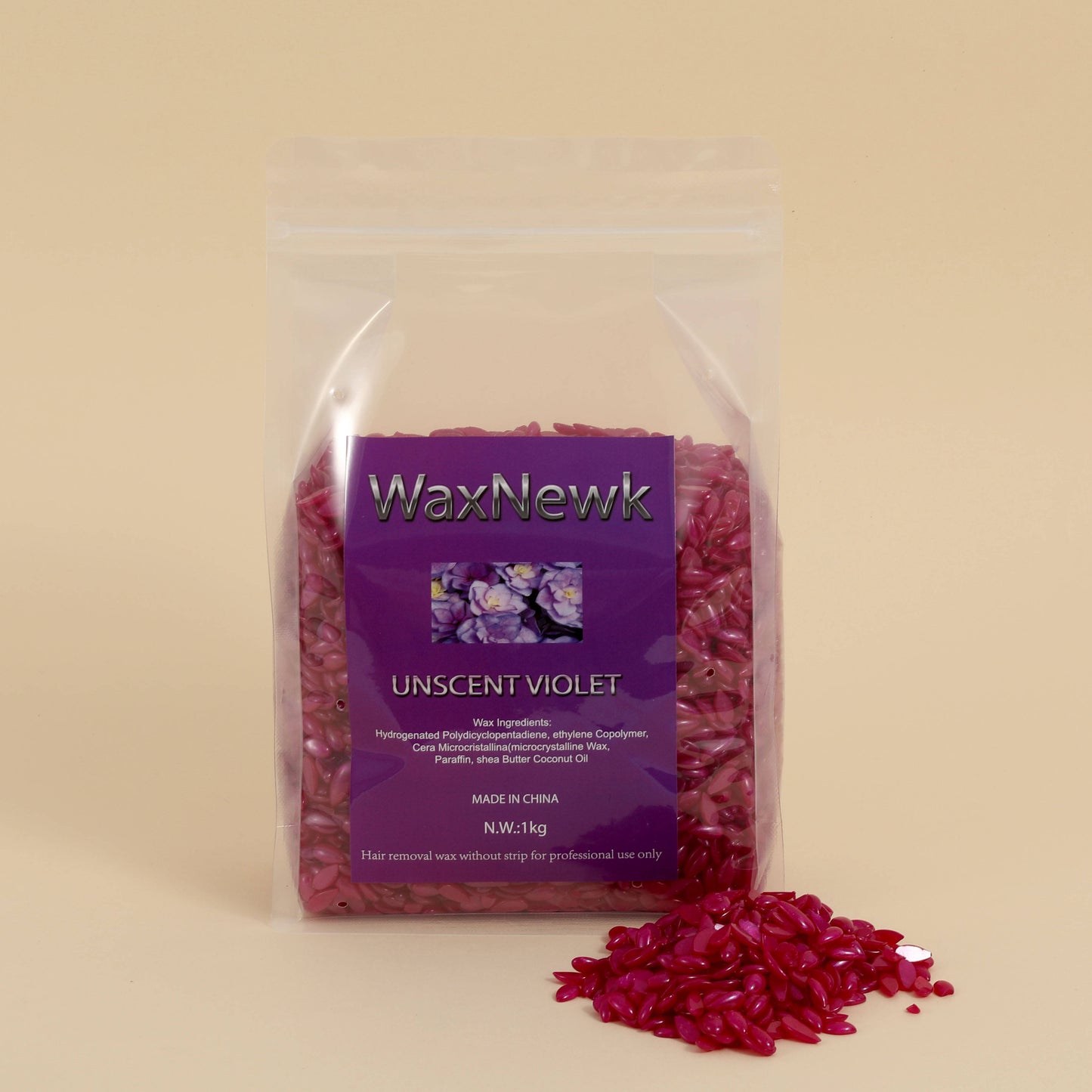WaxNewK Water Drop Shape 1kg Waxing Bean Low Temperature Wax Viscosity Hypoallergenic UnScent Rosin-Free Glitter Violet Hard Wax