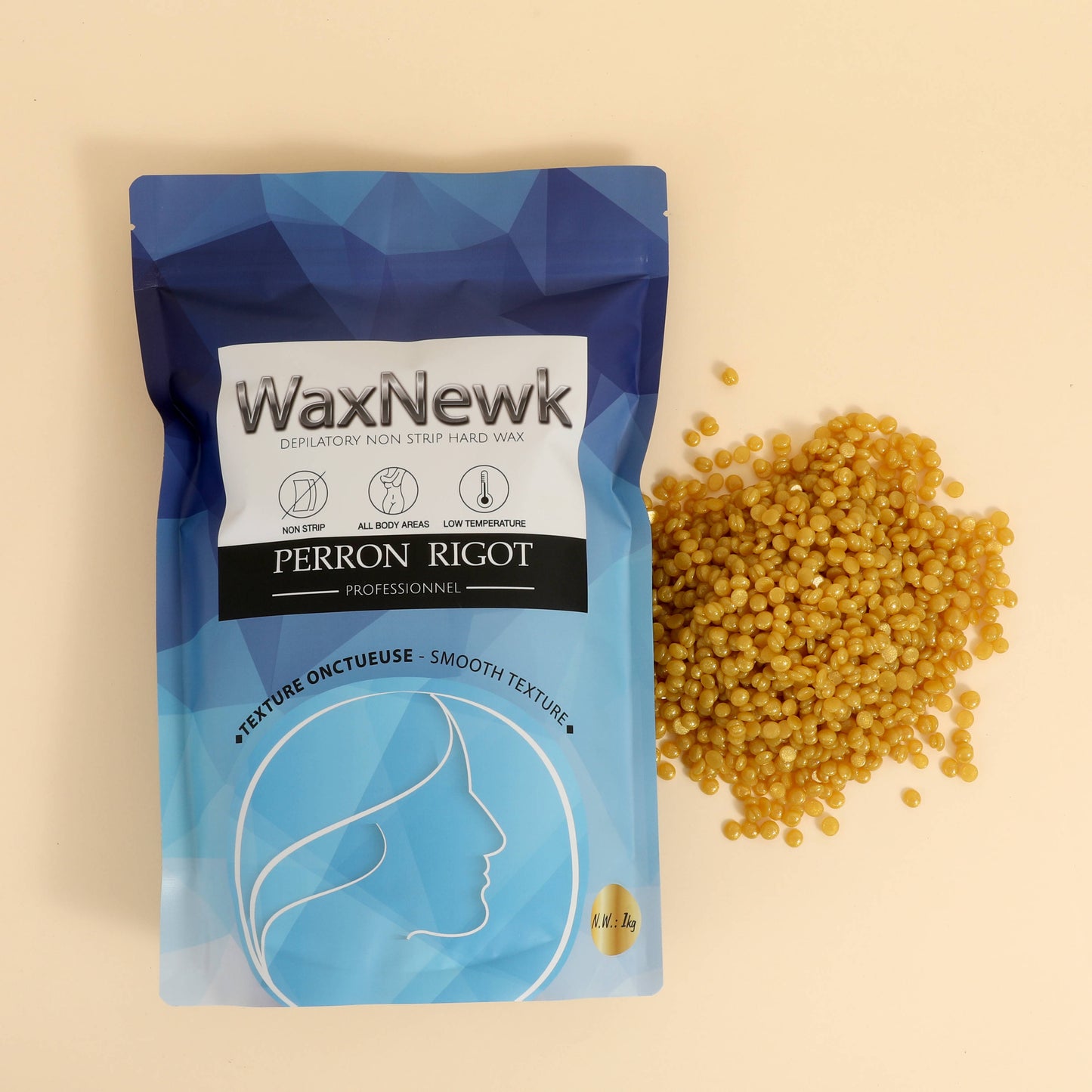 WaxNewK Custom Your logo Brand Bag Private Label 1kg Fully Body Waxing Rosin Gold Painless Hard Beads No Strip Depilatory Wax