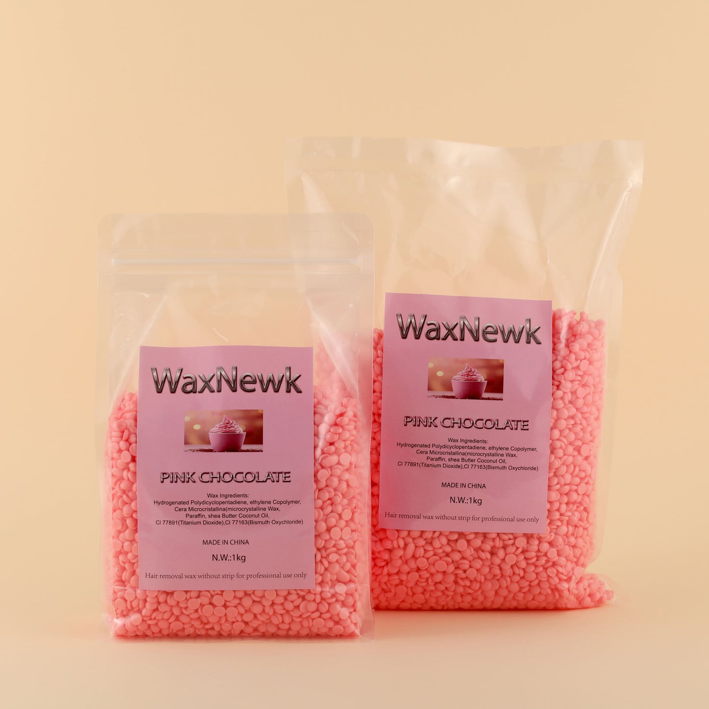 1kg film rosin free hypoallergenic waxing unscent creamy pink wax low melting point sticky strong pink chocolate Waxing bean
