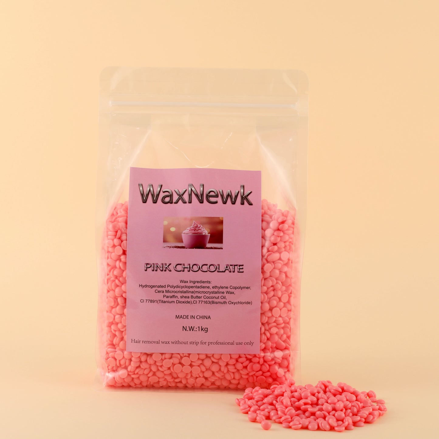 1kg film rosin free hypoallergenic waxing unscent creamy pink wax low melting point sticky strong pink chocolate Waxing bean