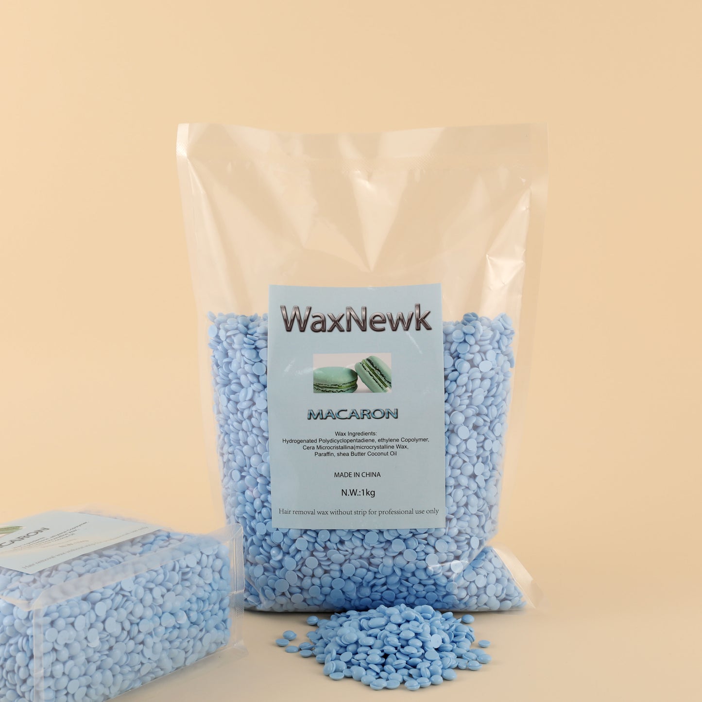 WaxNewK 1kg Macaron blue color hypoallergenic beauty salon painless Solid low temperature viscous strong Rosin free wax