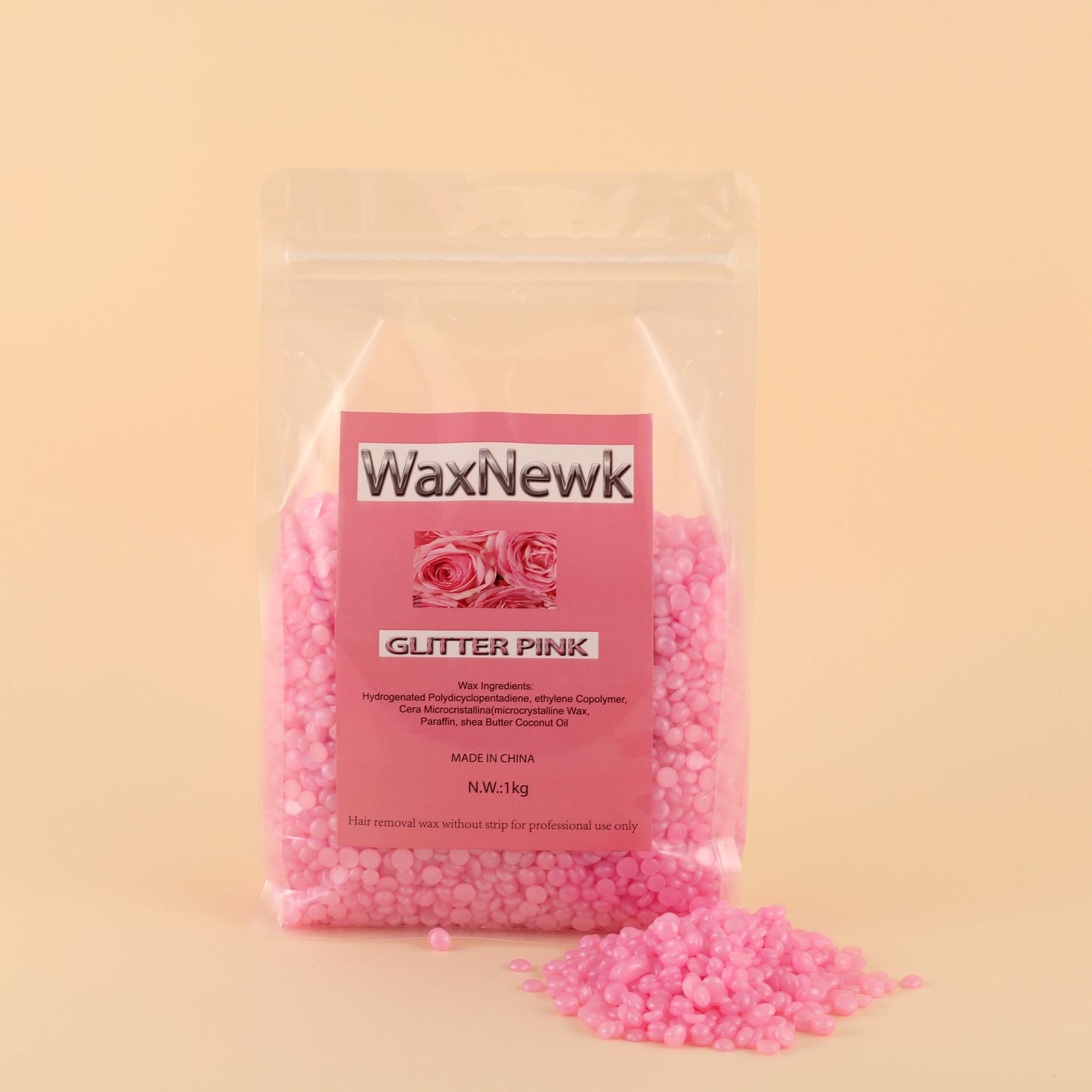 WaxNewK Rosin Free glitter pink Hair Removal delicately and softly Depilatory Hard Wax Beads gel hypoallgenic wax