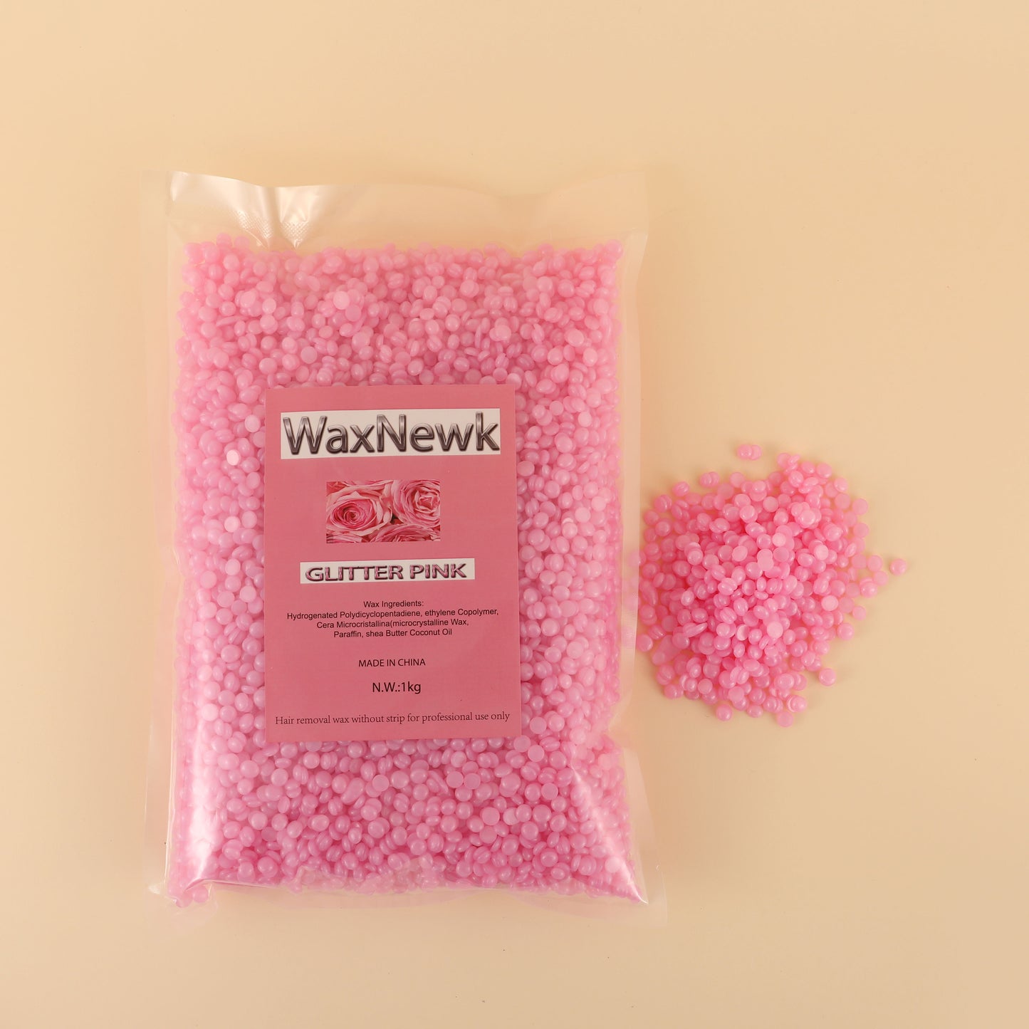 WaxNewK Rosin Free glitter pink Hair Removal delicately and softly Depilatory Hard Wax Beads gel hypoallgenic wax