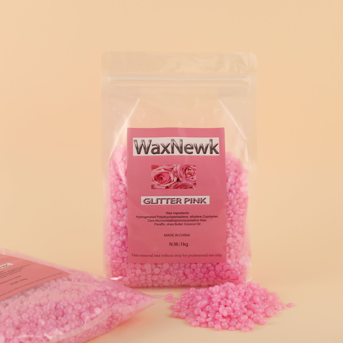 WaxNewK Rosin Free glitter pink Hair Removal delicately and softly Depilatory Hard Wax Beads gel hypoallgenic wax