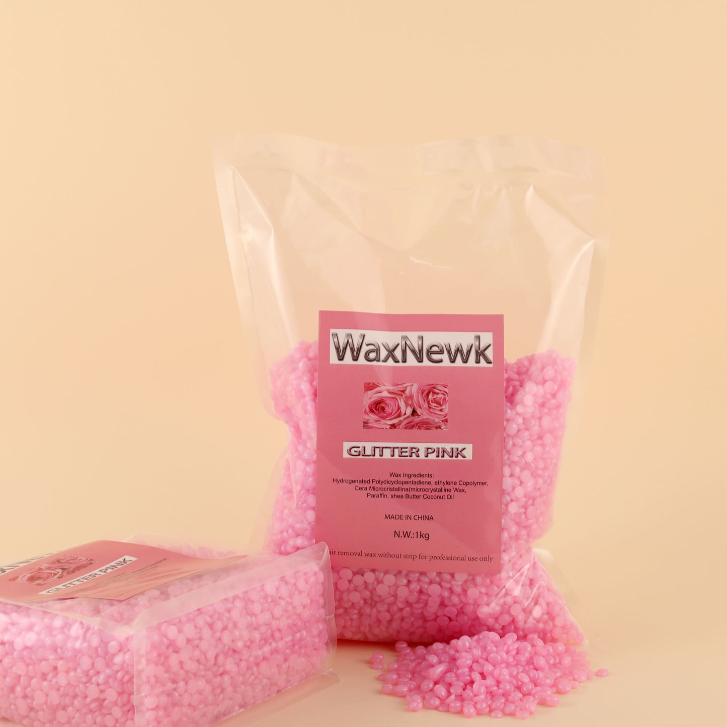 WaxNewK Rosin Free glitter pink Hair Removal delicately and softly Depilatory Hard Wax Beads gel hypoallgenic wax