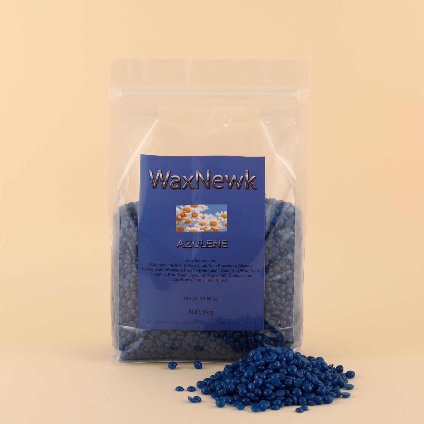 WaxNewK azulene wax 1kg 2.2 Lb 2.2 pound sensitive skin dry fast waxing rosin blue chamomile painless body hard wax beads