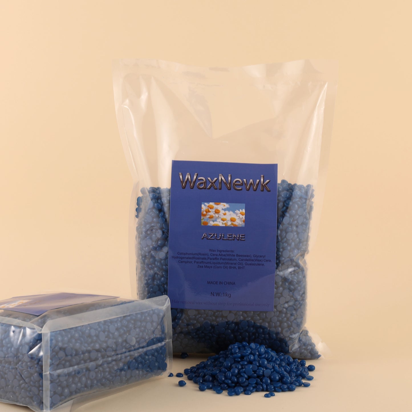 WaxNewK azulene wax 1kg 2.2 Lb 2.2 pound sensitive skin dry fast waxing rosin blue chamomile painless body hard wax beads