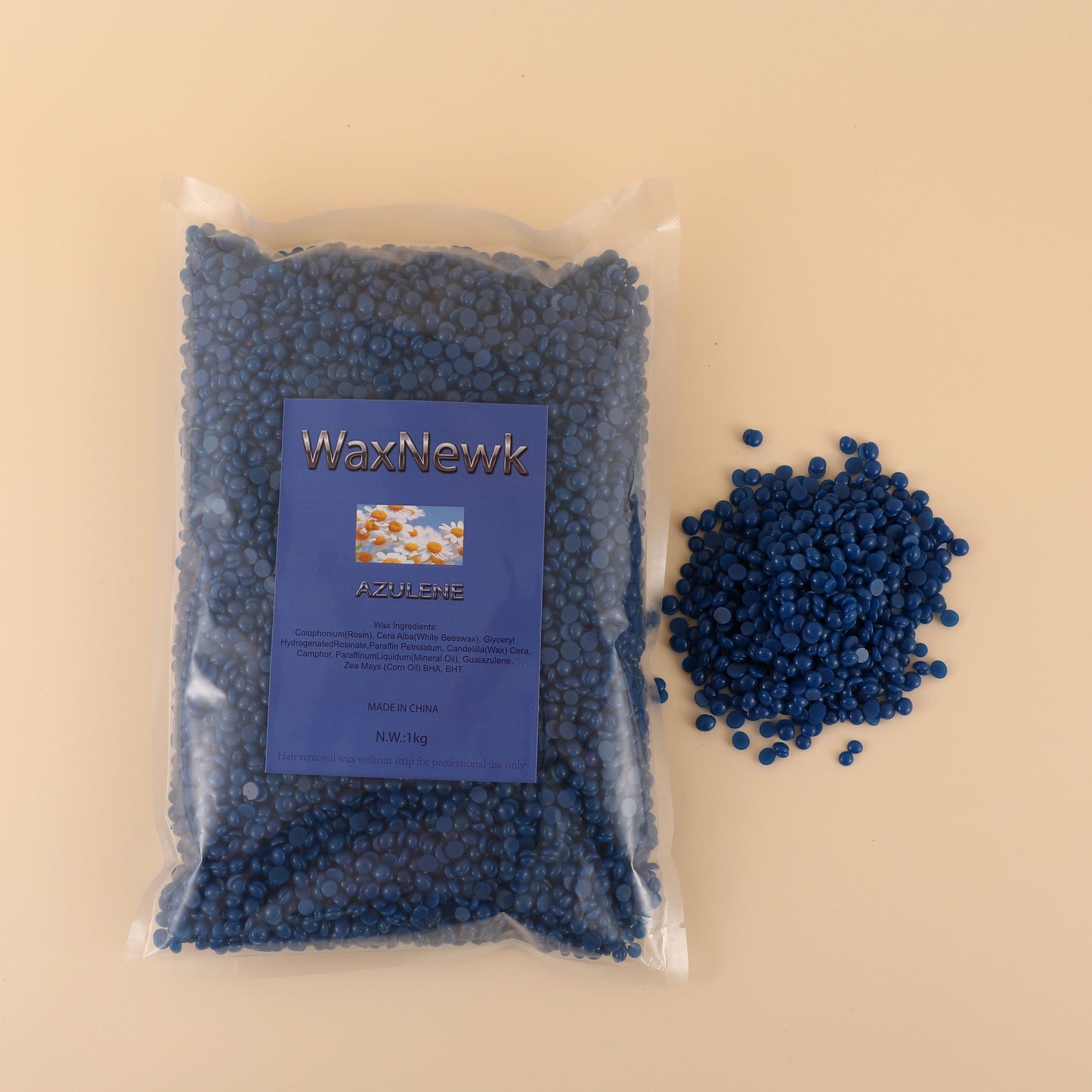 WaxNewK azulene wax 1kg 2.2 Lb 2.2 pound sensitive skin dry fast waxing rosin blue chamomile painless body hard wax beads
