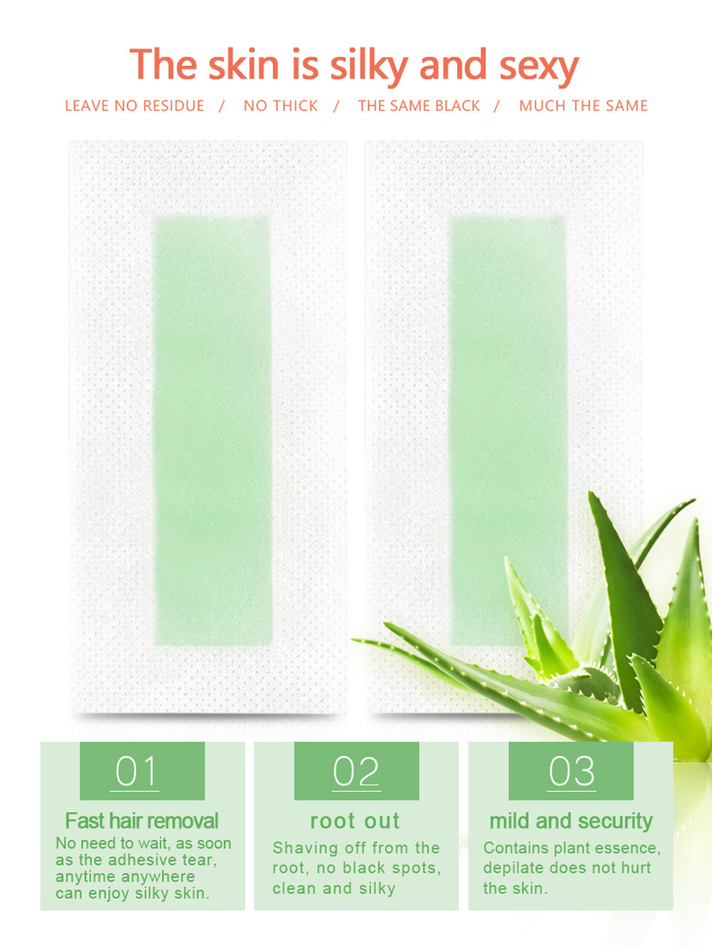 Aloe vera wax strips Facial depilatory waxing Strips painless wax paper for facial hair removal