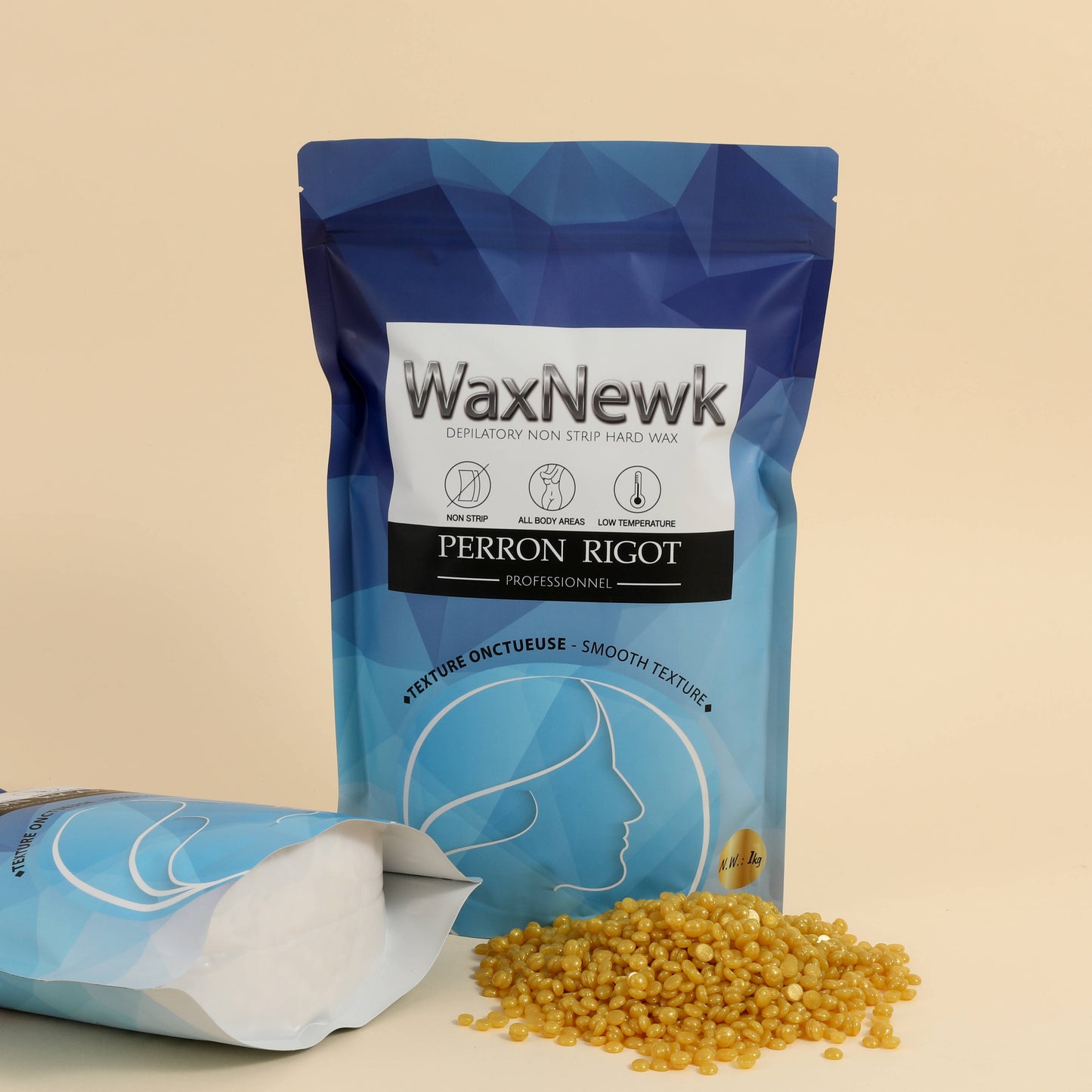 WaxNewK Custom Your logo Brand Bag Private Label 1kg Fully Body Waxing Rosin Gold Painless Hard Beads No Strip Depilatory Wax