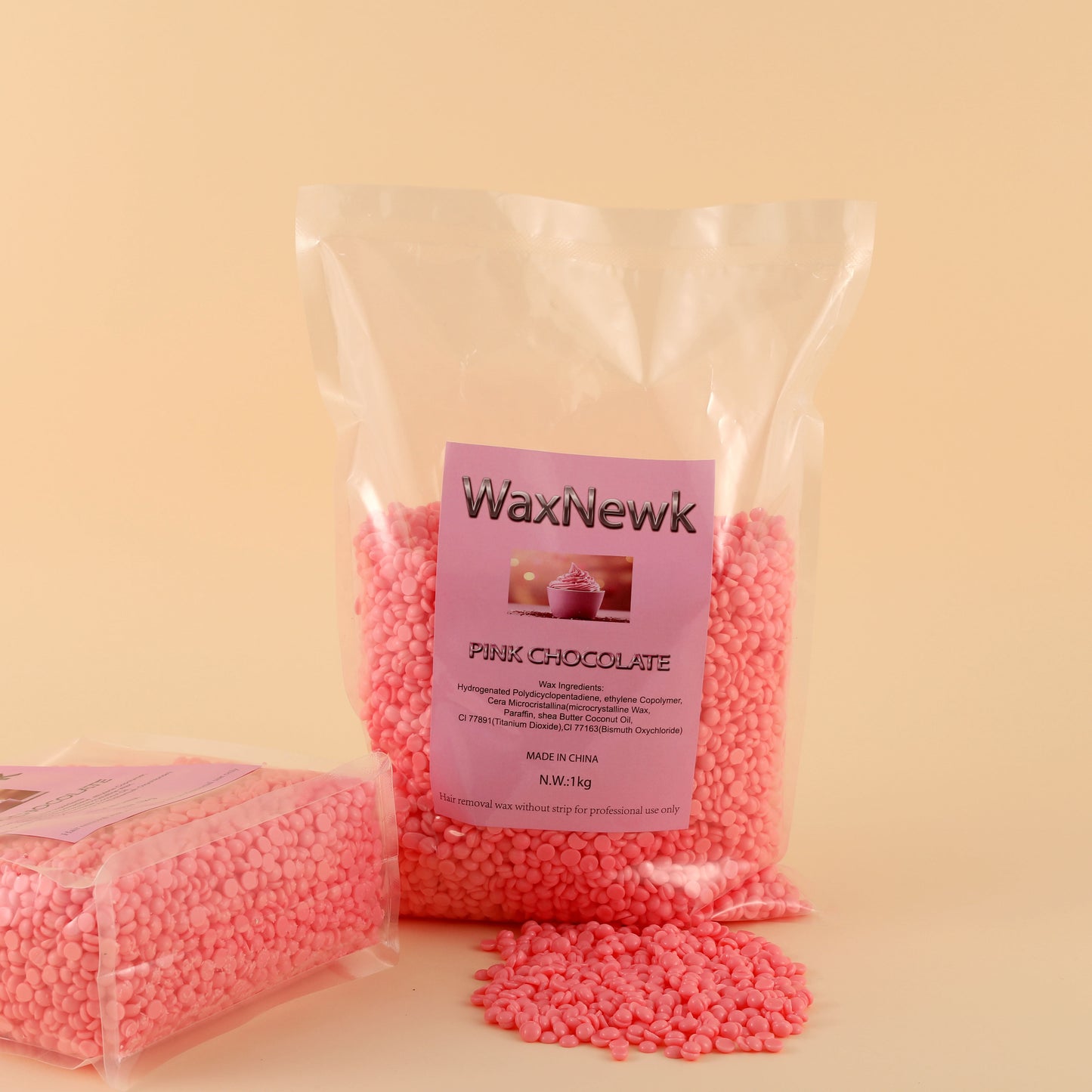 WaxNewK rosin free pink chocolate wax 1kg 2.2LB waxing bean low temperature viscosity hypoallergenic unscent Film Hard Wax