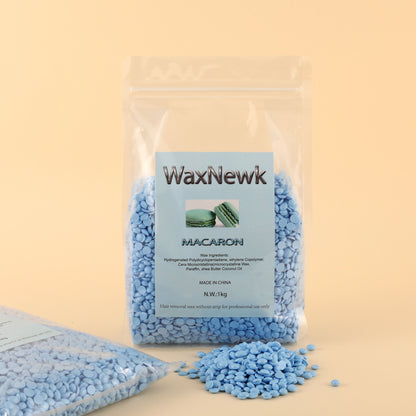 WaxNewK 1kg Macaron blue color hypoallergenic beauty salon painless Solid low temperature viscous strong Rosin free wax