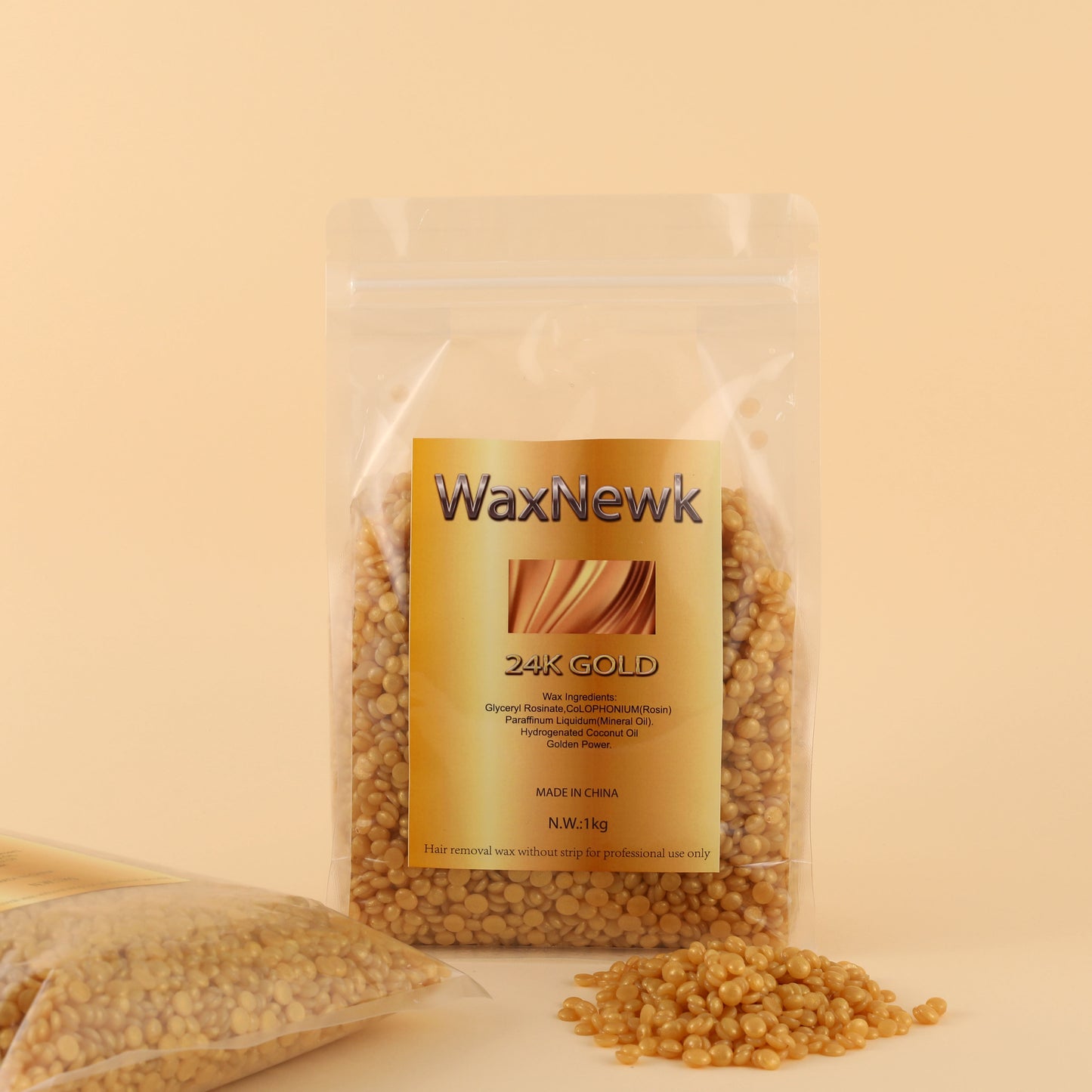 WaxNewK 24K golden wax Private Label dry fast painless Depilatory rosin Hard Wax Beads Body Waxing