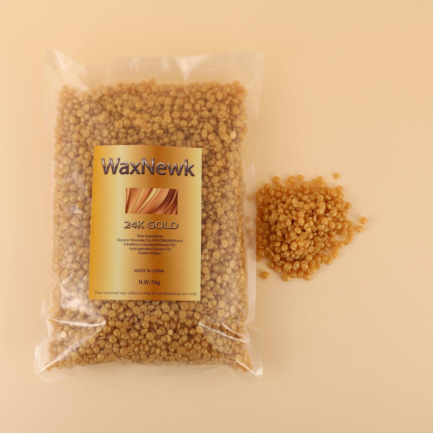 WaxNewK 24K golden wax Private Label dry fast painless Depilatory rosin Hard Wax Beads Body Waxing