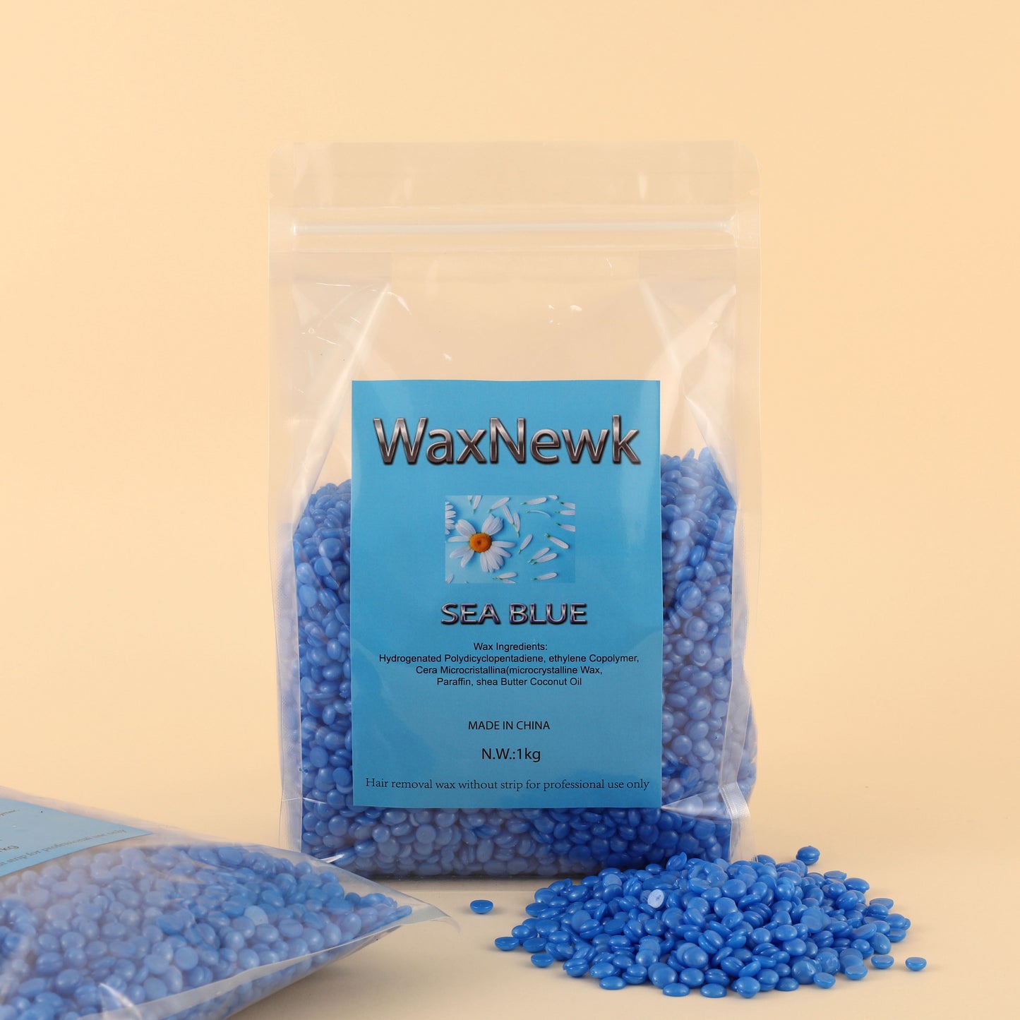 WaxNewK sea blue wax 2.2LB rosin free glittery wax Beads 1kg Depilatory Hard hypoallengic Wax Bean Body Armpit Hair Removal