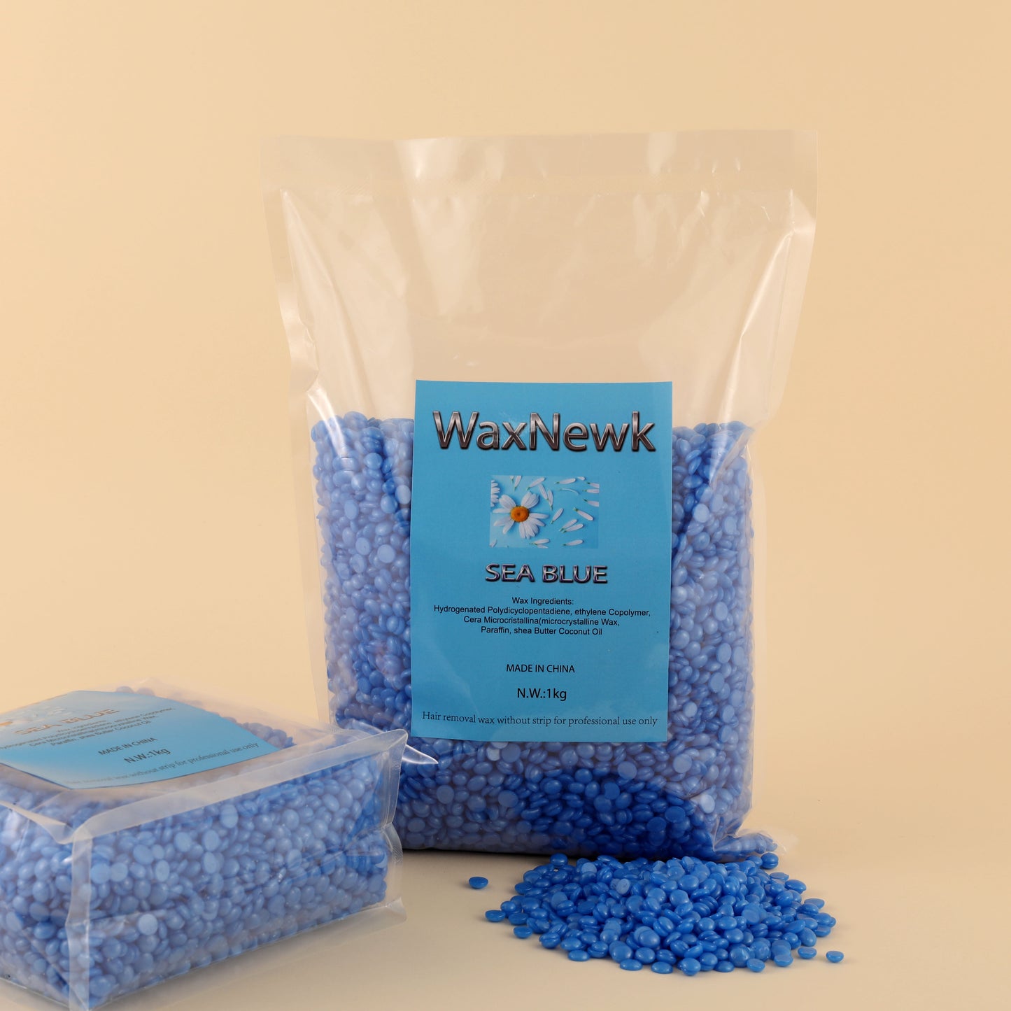 WaxNewK sea blue wax 2.2LB rosin free glittery wax Beads 1kg Depilatory Hard hypoallengic Wax Bean Body Armpit Hair Removal