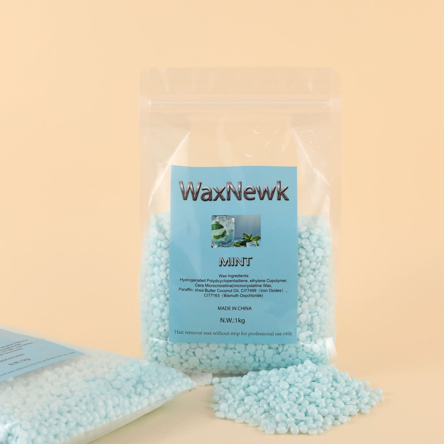 WaxNewK mint wax premium 1kg Hypoallergenic Removal Wax mint top quality shimmer Spa Choice Rosin Free Gel Soft Wax