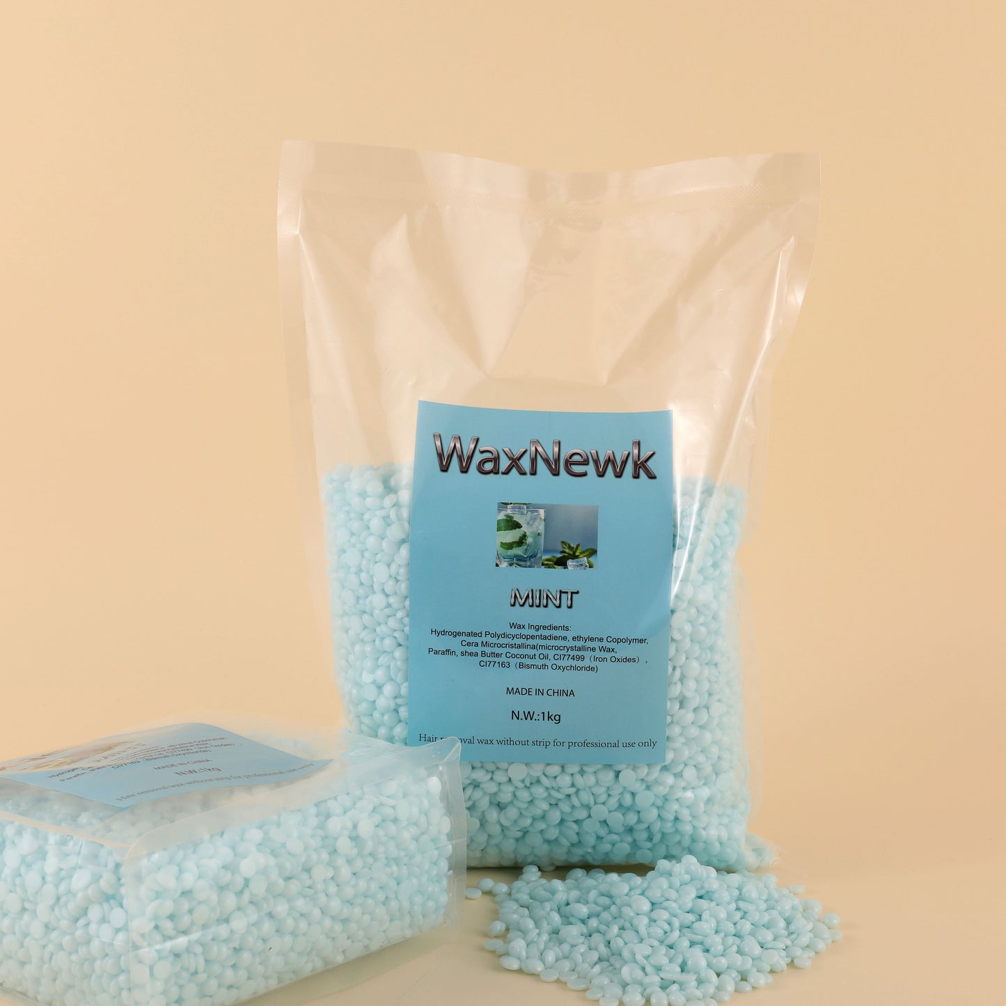 WaxNewK mint wax premium 1kg Hypoallergenic Removal Wax mint top quality shimmer Spa Choice Rosin Free Gel Soft Wax