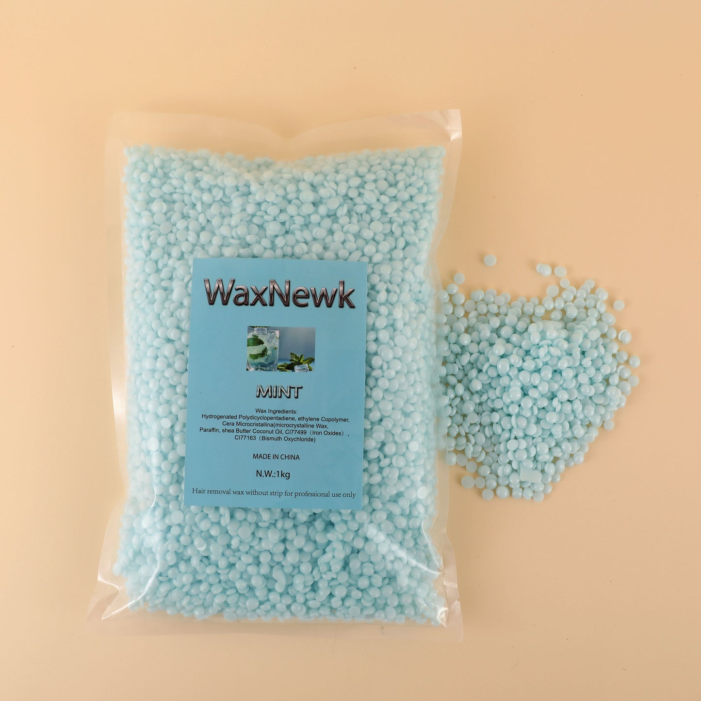 WaxNewK mint wax premium 1kg Hypoallergenic Removal Wax mint top quality shimmer Spa Choice Rosin Free Gel Soft Wax