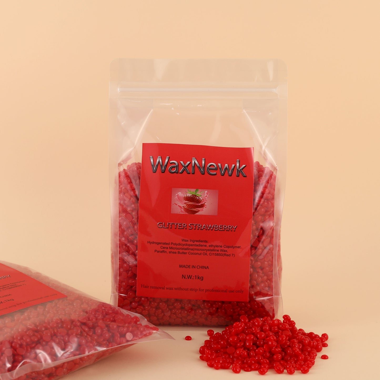 WaxNewk glitter strawberry 1kg 2.2LB unscent Rosin-Free low melting point body wax viscosity free paper hypoallergenic Wax