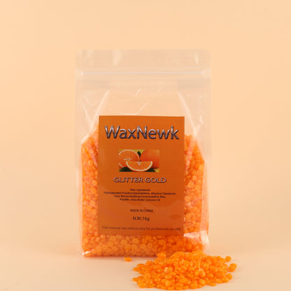 WaxNewK glitter golden 1kg customize private label waxing bean premium orange scent hard wax rosin free gel depilatory Wax