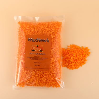 WaxNewK glitter golden 1kg customize private label waxing bean premium orange scent hard wax rosin free gel depilatory Wax