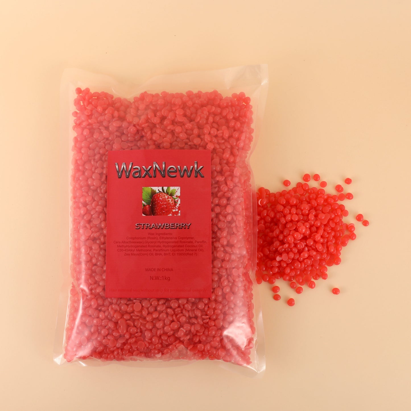 WaxNewK strawberry wax Painless Private Label hot film 1kg red women dry fast hard wax beans depilatory easy hair removal beans