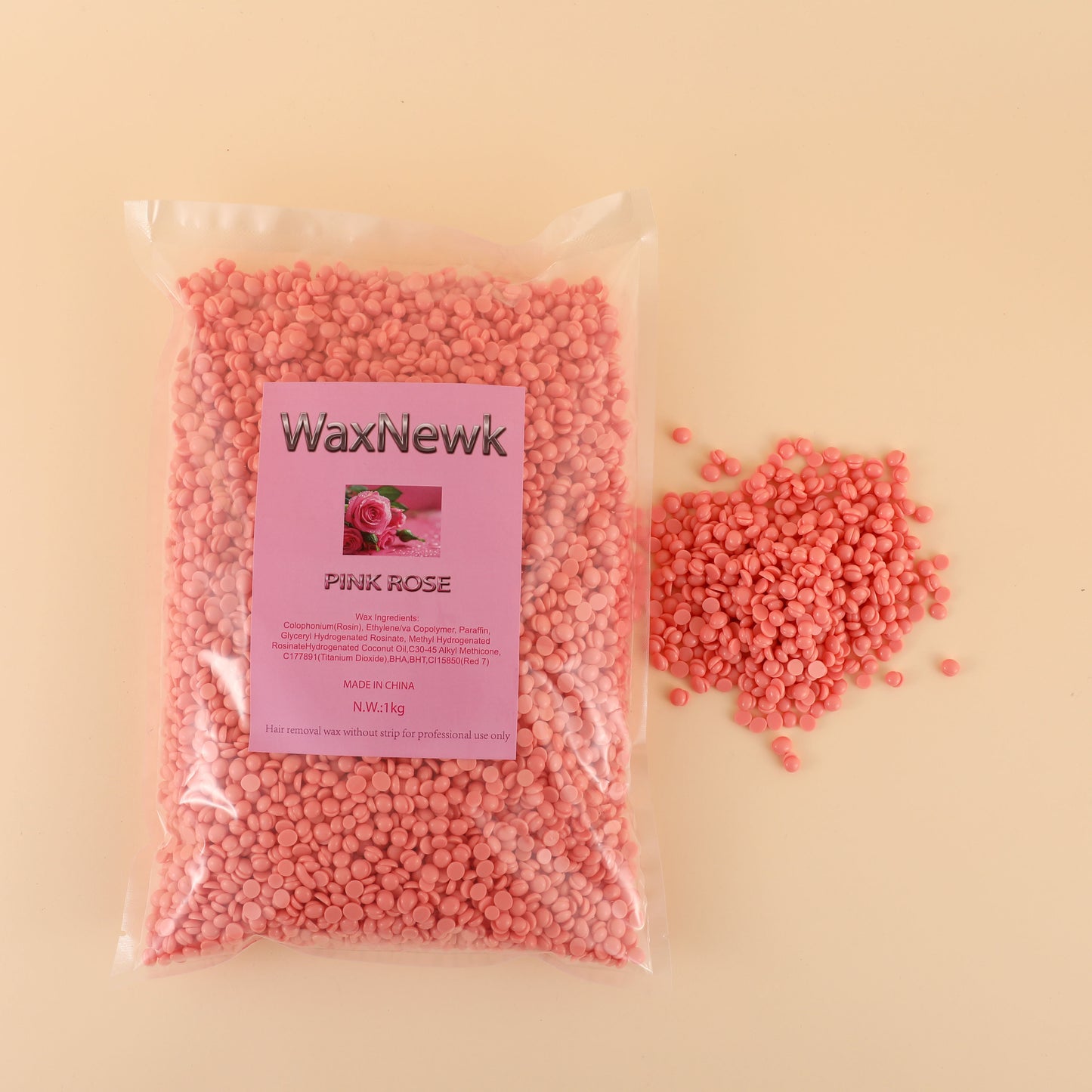 WaxNewK pink rose wax 1000g European Formula 1kg Bag Classic eyebrows face private parts Hair Removal Brazilian Hard Wax Beans